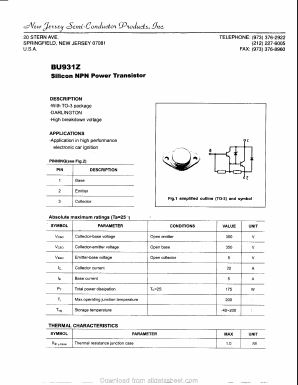 BU931Z Datasheet PDF New Jersey Semiconductor