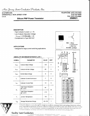 2SB921 Datasheet PDF New Jersey Semiconductor