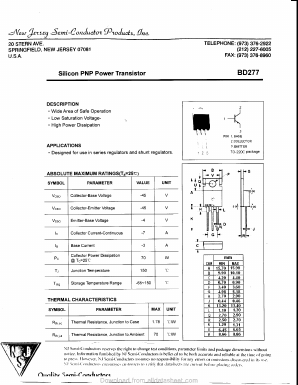 BD277 Datasheet PDF New Jersey Semiconductor