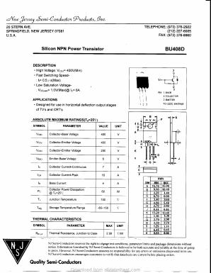 BU408D Datasheet PDF New Jersey Semiconductor