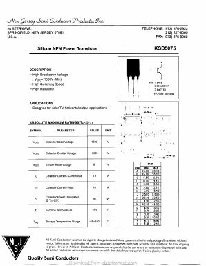 KSD5075 Datasheet PDF New Jersey Semiconductor