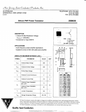 2SB630 Datasheet PDF New Jersey Semiconductor