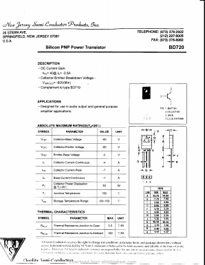 BD720 Datasheet PDF New Jersey Semiconductor