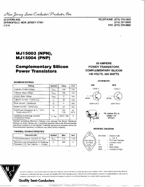 MJ15004 Datasheet PDF New Jersey Semiconductor