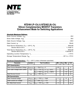 NTE464 Datasheet PDF NTE Electronics