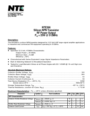 NTE366 Datasheet PDF NTE Electronics