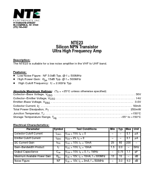 NTE23 Datasheet PDF NTE Electronics