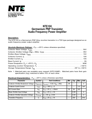 NTE104 Datasheet PDF NTE Electronics