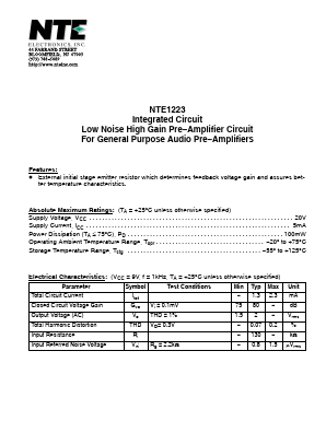 NTE1223 Datasheet PDF NTE Electronics