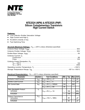 NTE2524 Datasheet PDF NTE Electronics