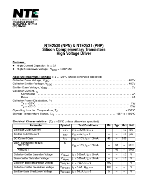 NTE2530 Datasheet PDF NTE Electronics