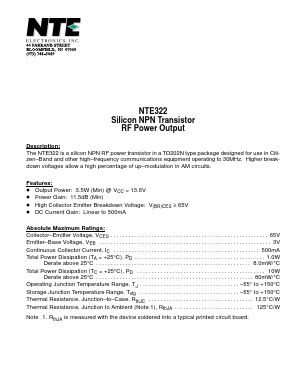 NTE322 Datasheet PDF NTE Electronics