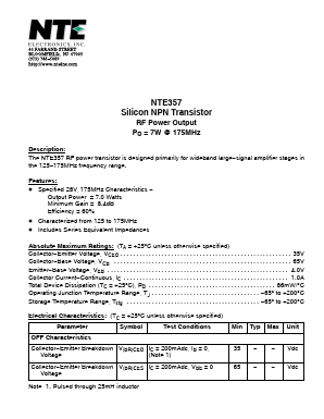 NTE357 Datasheet PDF NTE Electronics