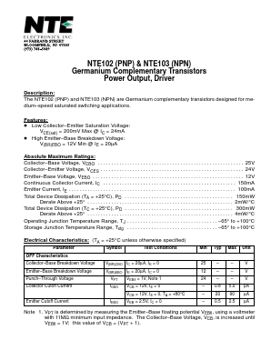 NTE102 Datasheet PDF NTE Electronics