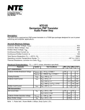 NTE105 Datasheet PDF NTE Electronics