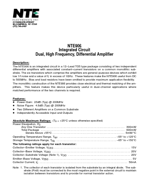 NTE906 Datasheet PDF NTE Electronics