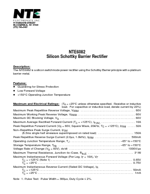 NTE6082 Datasheet PDF NTE Electronics