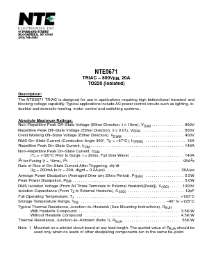 NTE5671 Datasheet PDF NTE Electronics