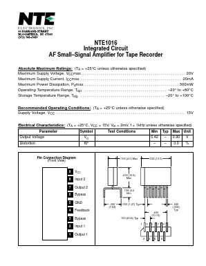 NTE1016 Datasheet PDF NTE Electronics