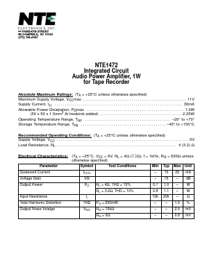 NTE1472 Datasheet PDF NTE Electronics