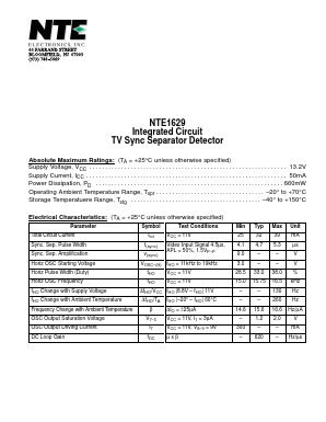 NTE1629 Datasheet PDF NTE Electronics