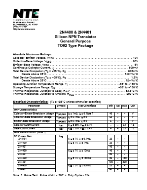 2N4400 Datasheet PDF NTE Electronics