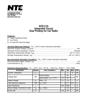 NTE1170 Datasheet PDF NTE Electronics