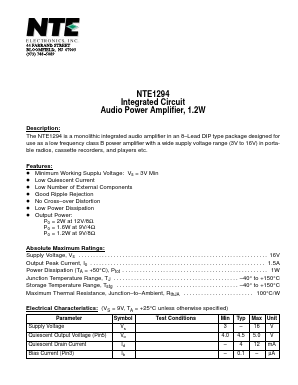 NTE1294 Datasheet PDF NTE Electronics