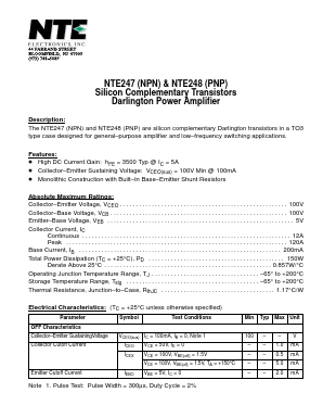 NTE247 Datasheet PDF NTE Electronics