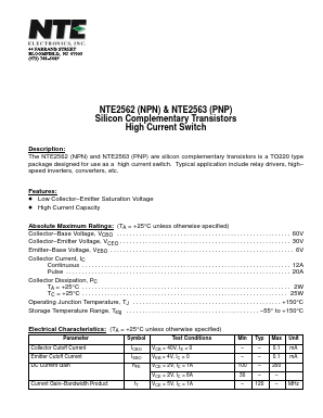 NTE2562 Datasheet PDF NTE Electronics