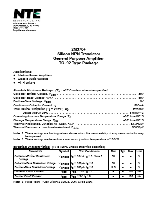 2N3704 Datasheet PDF NTE Electronics