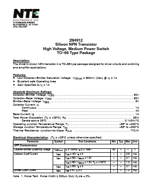 2N4912 Datasheet PDF NTE Electronics