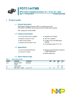 PDTC144TMB Datasheet PDF NXP Semiconductors.