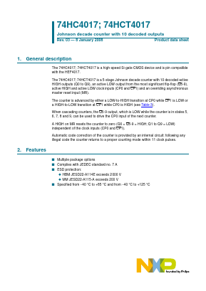 74HC4017PW,118 Datasheet PDF NXP Semiconductors.