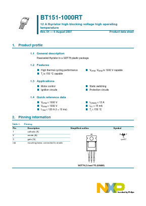 BT151-1000RT Datasheet PDF NXP Semiconductors.
