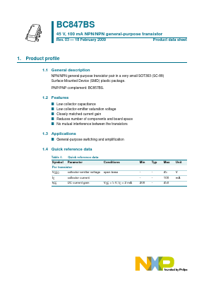 BC847BS Datasheet PDF NXP Semiconductors.