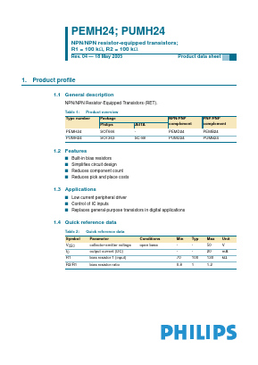 PEMH24_PUMH24 Datasheet PDF NXP Semiconductors.