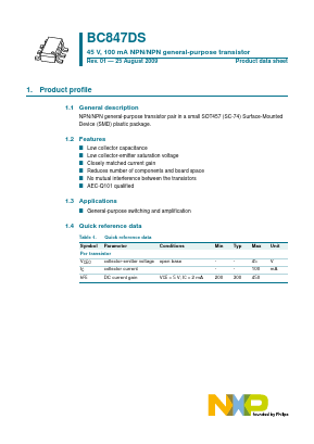 BC847DS,135 Datasheet PDF NXP Semiconductors.