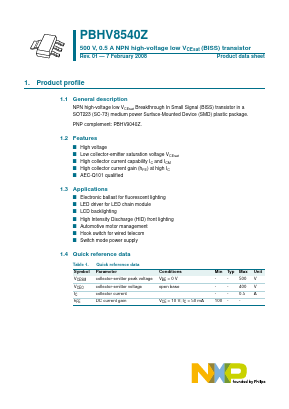 PBHV8540Z Datasheet PDF NXP Semiconductors.