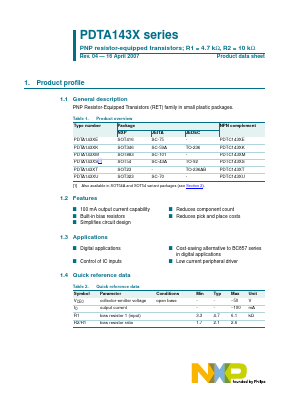 PDTA143XS Datasheet PDF NXP Semiconductors.