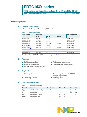 PDTC143XU Datasheet PDF NXP Semiconductors.