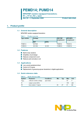 PEMD14_PUMD14 Datasheet PDF NXP Semiconductors.