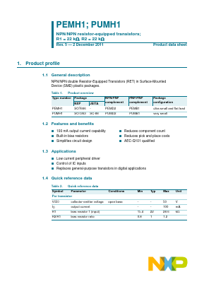 PUMH1,115 Datasheet PDF NXP Semiconductors.