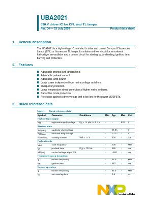 UBA2021 Datasheet PDF NXP Semiconductors.