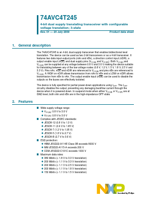 74AVC4T245BQ Datasheet PDF NXP Semiconductors.