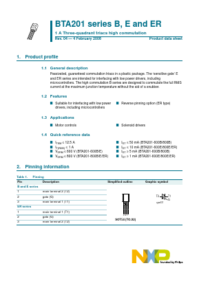 BTA201-800ER Datasheet PDF NXP Semiconductors.