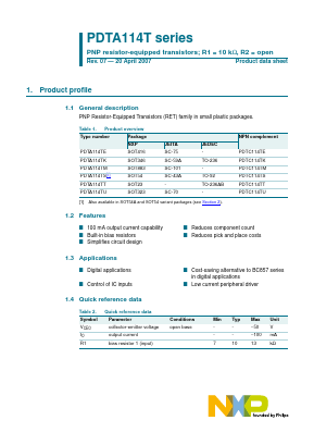 PDTA114T Datasheet PDF NXP Semiconductors.
