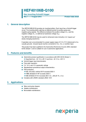 HEF40106B-Q100 Datasheet PDF NXP Semiconductors.