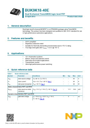 BUK9K18-40E,115 Datasheet PDF NXP Semiconductors.