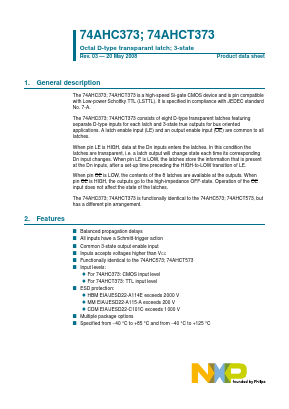 74AHCT373PW Datasheet PDF NXP Semiconductors.
